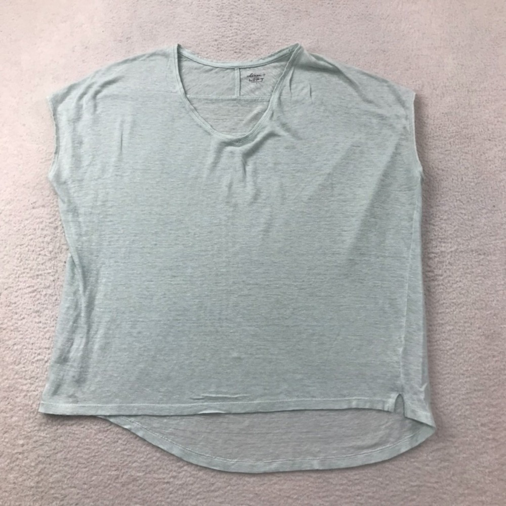 LOFT Linen Top 100% Linen Womens Large Green Summer Coastal Beach Sleeveless